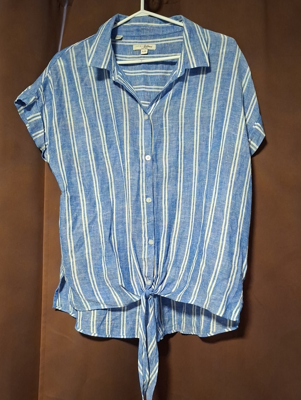 JACHS Girlfriend Blue and White Striped Button Shirt